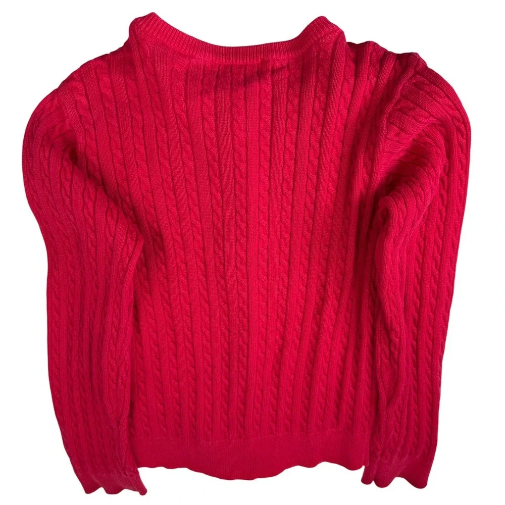 Ralph Lauren Cardigan Kids 4/5 Red Cable Knit Cotton Pony Sweater Preppy Classic